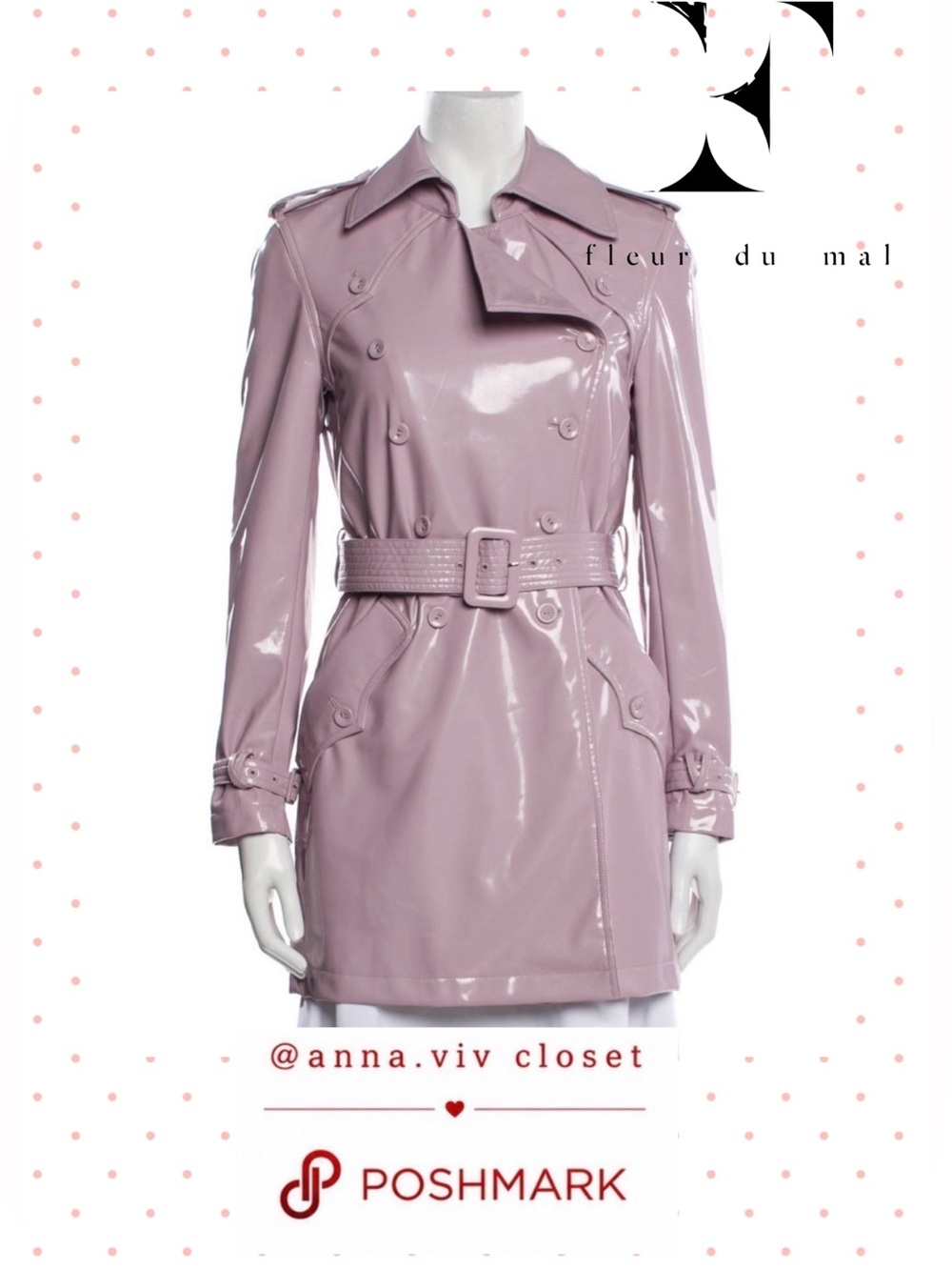 FLeur dumal  Light pink/ Lavender Vinyl Trench Coat